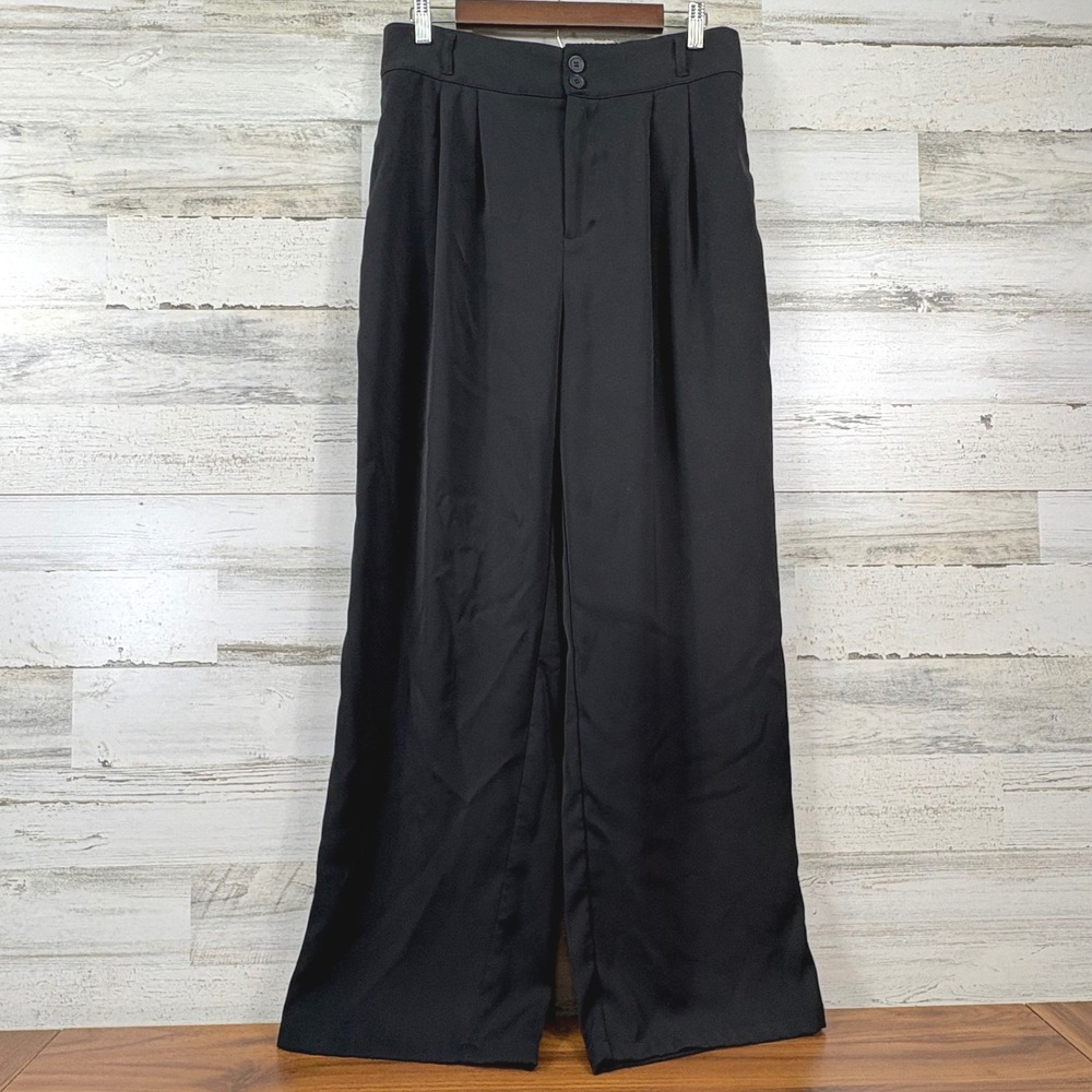 Halara Wide Leg Trousers Womens Large Black Pleated High Rise Corpcore Chic